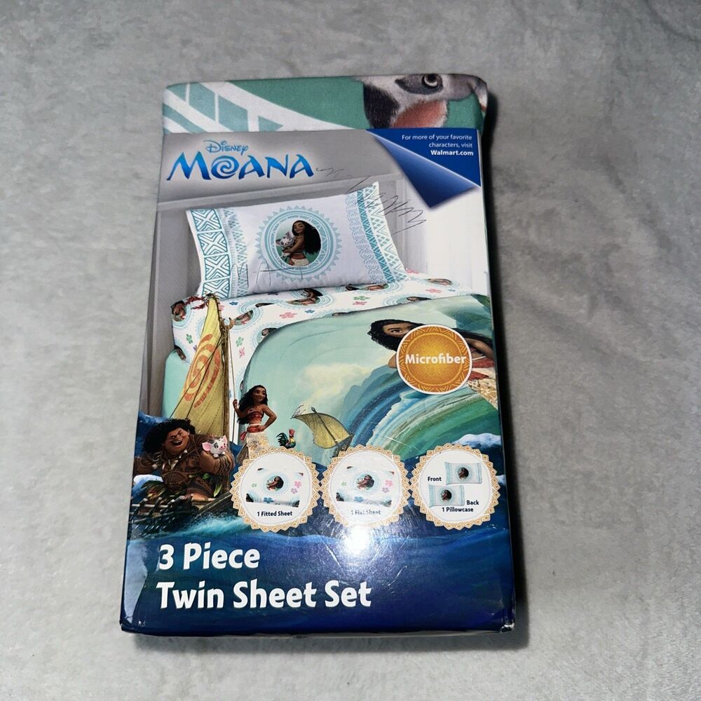 Disney Moana Twin Sheet Set 3 Piece Microfiber Maui Pua Heihei Jay Franco